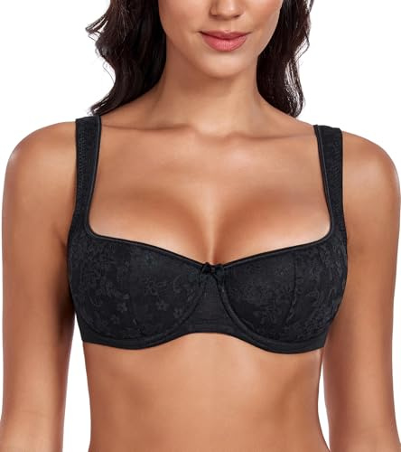 DotVol Women's Balconette Lace Push Up Underwire Everyday Bra | Ideal for festive gatherings, parties and everyday wear, floral lace half‑cup, lightly padded for soft shaping support