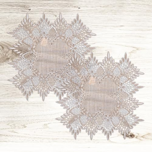 URROMA 2 centrini quadrati in pizzo, tovaglia in lino con stampa cava ricamata per comò e tavolini, 30 x 30 cm