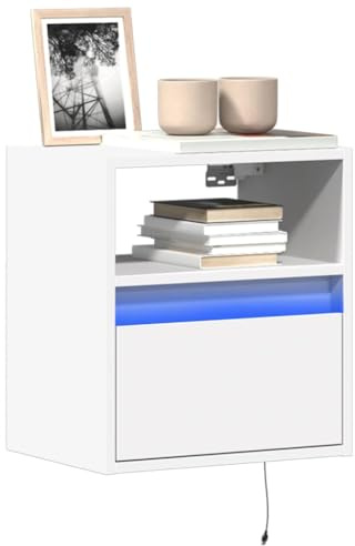 Mimdixy Lot de 2 supports TV - Meuble TV mural avec éclairage LED - Blanc - 41 x 31 x 45 cm - Pour salon, chambre à coucher - Installation rapide