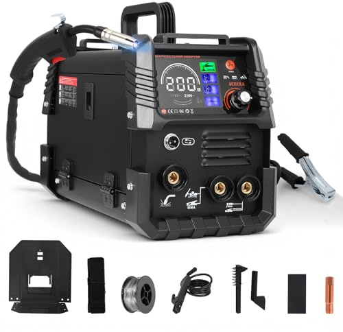 Ovshnrr Soldador de Hilo sin Gas 120A 220V Máquina de Soldar 3 en 1 Multiproceso (FLUX, Lift-TIG, MMA/ARC) con Sinergia, Soldador Inverter IGBT Compacto para Profesionales y Aficionados