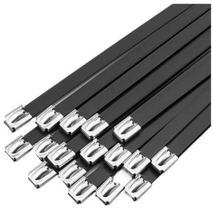 Bridas de acero inoxidable Bridas de acero inoxidable de 7,9 mm con revestimiento negro, cierre con cremallera y escape, multifuncionales(7.9x100mm,100 pcs)