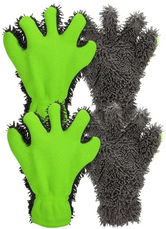 Premium Autowaschhandschuh, 4 Stück Mikrofaser Auto Waschhandschuh 5 Finger | Ultra Saugfähig Auto Waschhandschuh, kratzerfreie Autowäsche, Ultraweich Handschuh, Schmutz mühelos entfernen