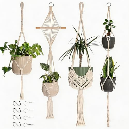 GETRWLBN Suspension Macramé pour Plante,4 Pièces,Tissés à La Main | Suspension Plante Intérieure,Pour Décoration de la Maison Jardinage