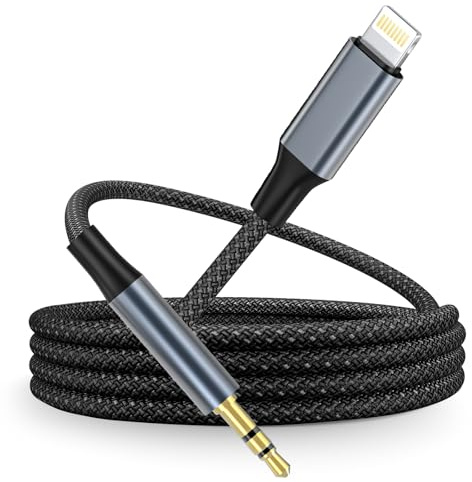 Aux Kabel iPhone Auto Adapter, MFi Zertifiziertes Aux Lightning Kabel 1M Nylon Geflecht, Störungsfrei, Kompatibel mit iPhone 14/13/12/11/X/8, iPad, für Auto- und Heim-Audio, Lautsprecher, Kopfhörer