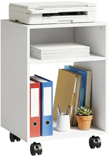 HOMCOM Mobile Porta Stampante con Ruote a Freno in Legno 40x35x55cm Bianco