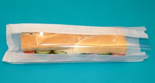 500 x White Baguette bag with window strip, 4 x 6 x 14