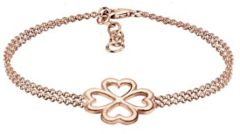 Elli Women's 925 Sterling Silver Rose Gold Plated Clover Leaf Bracelet - 16cm length