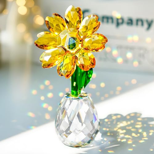 Crystal Sunflower Figurine Ornament Paperweight Table Centerpiece Decor