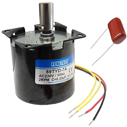 FENGTECH AC Synchron-Getriebemotor mit 8mm Grillspieß-Aufnahme, 60mm, 230V, 50Hz, 4W (4 Umdrehungen/Minute)