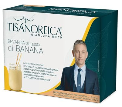 Gianluca Mech | Tisanoreica Bevanda Proteica Banana, 4 x 28g | Integratore Alimentare Keto con Acacia per Metabolismo Carboidrati