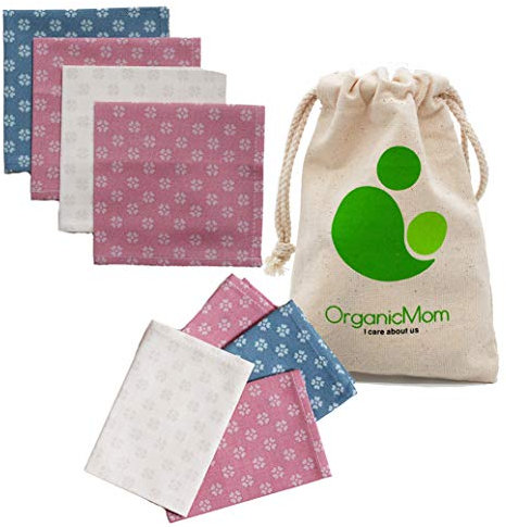 OrganicMom® 4 handgenähte Taschentücher aus Bio-Baumwolle inkl. Stoffbeutel/Waschbare Stofftaschentücher für Damen und Kinder/Made in Austria