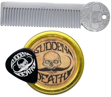Mustaschvax | Strong Hold Sudden Death 28 ml tenn & platina dödsgrepp mustasch & skägg kam herr kombo kit | Grooming för män styre engelsk Chevron Dali mustasch & skägg vax tenn