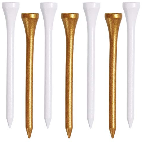 Sportstider Golf-Tees, 8,9 cm, 77 Stück, professionelles Deluxe-Holz-Golftee, mehr als 20 Farben, natürliches Hartholz, Golf-Tee (Gold & Weiß)