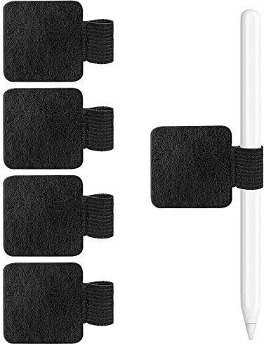 VOCIBO® Stiftschlaufe Selbstklebend,5 Stück Stiftschlaufe Schwarz,Pen Holder für Tagebuch,Pencil Halter Hülle,und Mehr Selbstklebend PU Leder Stiftschlaufe mit Gummiband Eingabestift Klappe Zubehör