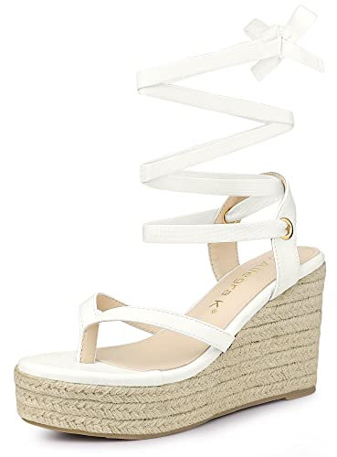 Allegra K Sandalias con plataforma de alpargatas y cuña con cordones para mujer Blanco 39