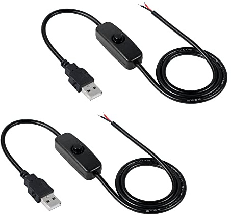 GELRHONR USB-Kabel mit Schalter ON/OFF Power Pigtail Kabeldraht (1M/39 Zoll),Kompatibel für Fahrrekorder,USB-Lüfter,LED-Streifen,LED-Schreibtischlampe-2PCS