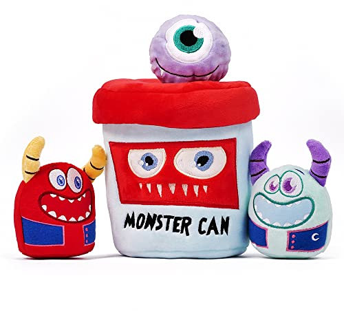 CHEWFFON Interaktives Versteckspielzeug für Hunde - Lustiges Quietsch- und Knister-Hundespielzeug mit Einer plüschigen Monsterdose