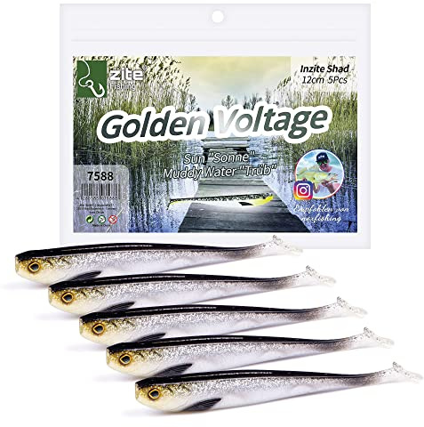 Zite Fishing Gummifische Zander Set – Inzite Shad 12cm Diverse Farben | 5STK Fängige Gummiköder Zander-Angeln - Softbait Angelköder UV-Aktiv, Gummifisch Set