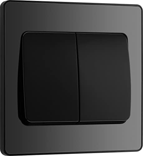 BG Electrical Evolve Doppel-Lichtschalter, 20 A, 2-Wege, breiter Wippschalter, Schwarz Chrom