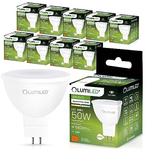 Lumiled 230V GU5.3 LED Lampen Leuchtmittel Spot 10 Stück Set, MR16 6W (entspricht 50W Halogen Glühlampen) 4000K Neutralweiß 580 Lumen 120° Abstrahlwinkel Spots Glühbirnen Halogenleuchte