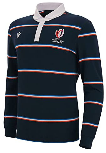 Macron Poloshirt mit langen Ärmeln, für Erwachsene, Rugby Frankreich World Cup 2023, offiziell, blau, S