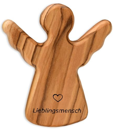 Kassis Geschenkartikel Olivenholz-Schutzengel - Handgefertigte Engel-Figur aus Bethlehem - Schutzengel-Glücksbringer - (Lieblingsmensch) - (1 Stück)
