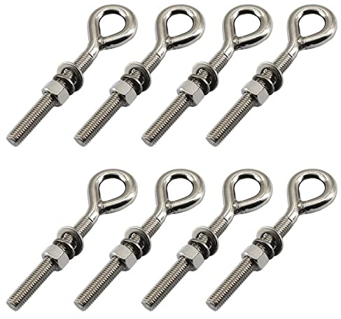 8 piezas tornillos de ojo M8 de acero inoxidable con tuerca y arandelas, vástago largo, varilla roscada, perno de anillo, anillo cerrado