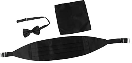 LABRIMP Kummerbund Fliege Einstecktuch Herren Satin Schwarz 3 Stück für Smoking und Formelle Anlässe Verstellbar Maschinengenähte Ränder