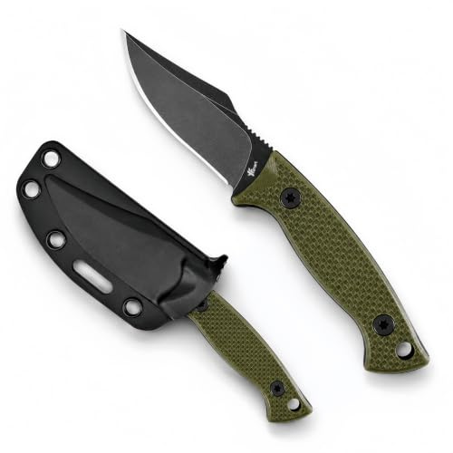 YF SMART Coltello da collo a lama fissa compatto da 2,4' con acciaio inossidabile D2, fodero K, clip da cintura e impugnatura G-10 di alta qualità per un trasporto confortevole (verde)