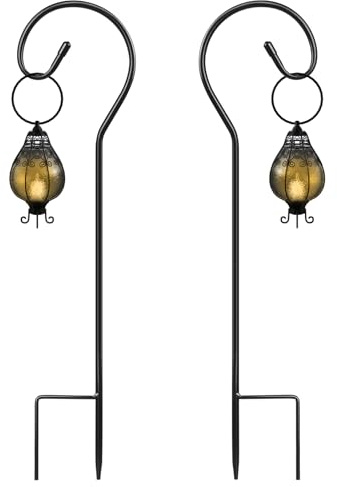 SEGNAYEN Shepherds Crook Haken für Gartenleuchten, 80cm Verstellbare Gartenlaternenhaken mit Metallpfahl zum Aufhängen von Solarleuchten, Pflanzkörben, Schwarz, 2 Stück