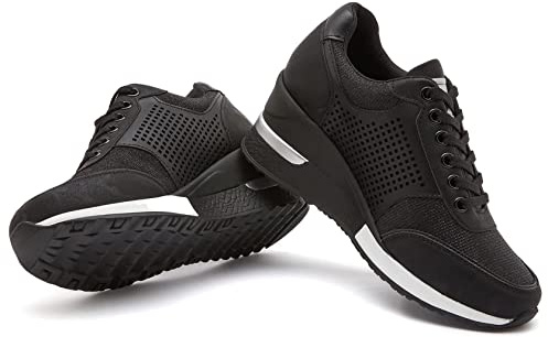 GYCS Baskets Femme Compensées Chaussure de Sport Gym Fitness Jogging Plateforme Mode Sneakers Outdoor Casual Chaussures,Black a,40EU