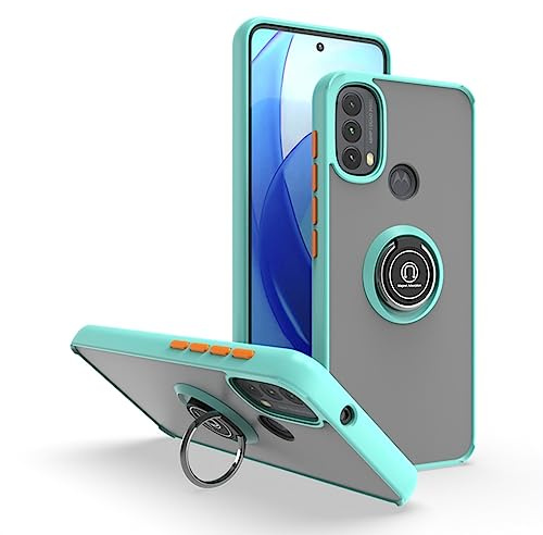 SEAHAI Funda para Motorola Moto E20 / Moto E30 / Moto E40 Estuche, Translúcida Escarchado Duro PC Carcasa Antigolpes TPU Bumper Silicona Cubierta con 360° Anillo Soporte de Metal, Cielo Azul