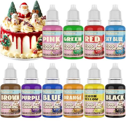 10 Color Liquid Food Coloring - Food Grade Rainbow Food Coloring Set for Baking, Icing, Cookie, Cake Decorating, Easter Egg - Neon Food Dye for Cooking - 0.7 Fl. oz/Bottles