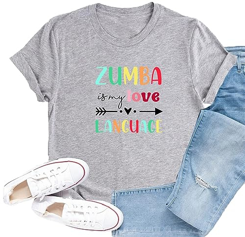 Camiseta Casual para Mujeres Zumba Dance Mangas Cortas Cuello Redondo Impresión gráfica Fitness Workout T-Shirt Tops para Damas