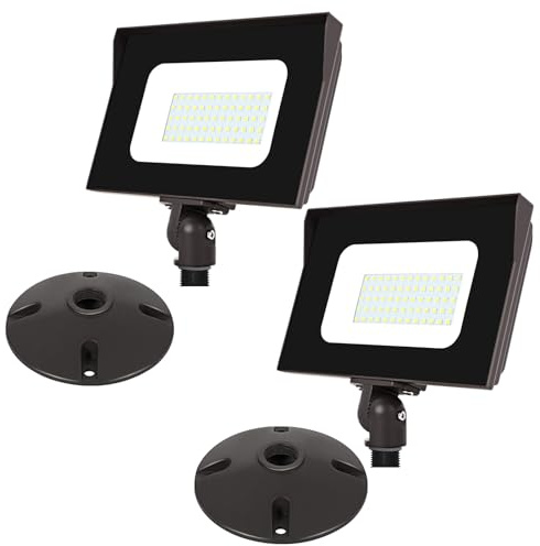 Tesoorda LED Flood Lights Outdoor, 40W 4400LM IP65 Waterproof Adjustable Knuckle Mount LED Security Light,500W Halogen Equiv,5000K Daylight Dusk to Dawn Flood Light for Yard, Garage, Garden(2 Pack)