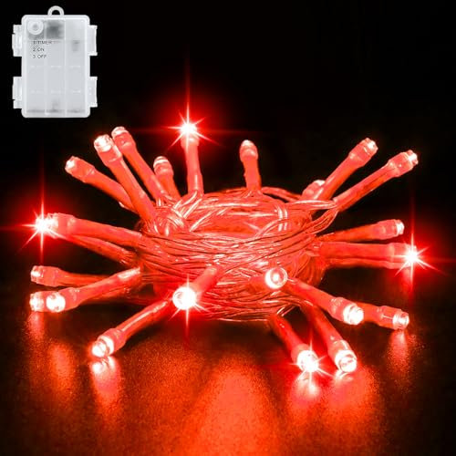 cshare Guirlande lumineuse décorative pour Halloween - 3 m - 30 LED rouges - Batterie avec minuterie - IP65 - Étanche - Pour Noël, jardin, chambre, extérieur, intérieur - Décoration d'Halloween