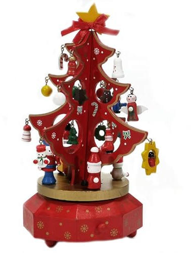 COSE DA CASA Albero di Natale con Carillon Rosso o Verde in Legno Decorazioni addobbi Natalizie Giostra carosello Idea Regalo per Bambini