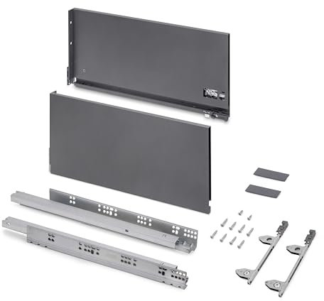 Emuca - Vertex 3D Schublade 60 kg Höhe 242 mm, Tiefe 450 mm, Grau anthrazit, Stahl