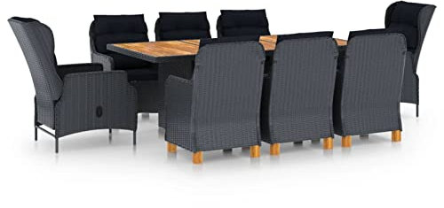 SECOLI Gartenmöbel Set 8 Personen Rattan Garten Essgruppe 8 Personen gartenmöbel Set 8 stühle mit Tisch Balkonmöbel-Dunkelgrau und Braun-9-tlg-2