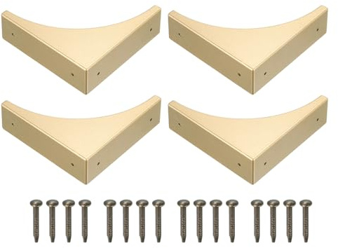 sourcing map Corner Protectors, 4Pcs 2.56 - Metal Corner Protector, Vintage Decorative Corner Brackets with Screws, Edge Guards for Furniture Box Table (Gold)