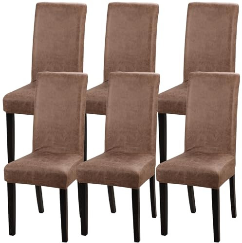 Fuloon Wildlederimitat Stuhlhussen 6er Set Stretch Esszimmer Hussen Set für Stühle Retro Stuhlhussen Stuhl Hussen waschbar Kunstleder Stuhlhussen