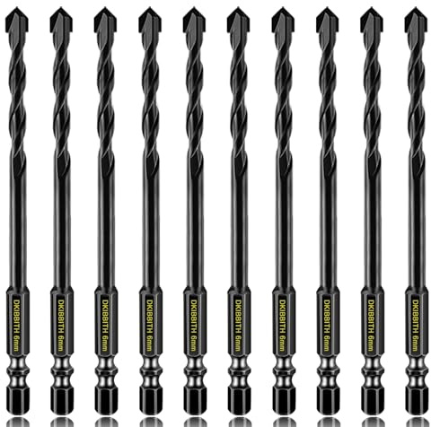 10 Pcs 6mm Masonry Drill Bits Set, Carbide Concrete Drill Bits for Brick, Stone, Concrete, Tile, Ceramic, Porcelain, Glass, Plastic, Wood and More, Quick Change 6mm Hex Shank, with Sturdy Case