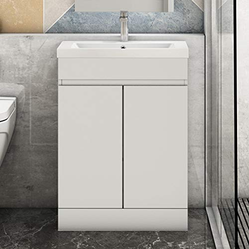 Biubiubath Badmöbel Set 50 cm Breit Weiß Matt Badezimmermöbel Mineralguss waschbecken mit unterschrank 2 Soft-Close Türen Standschrank