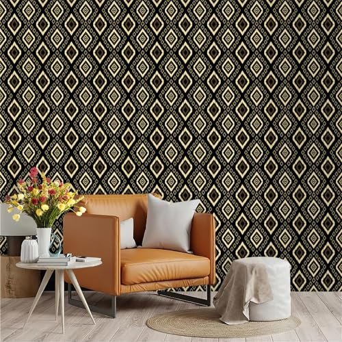 Selbstklebende Tapete Geometrisch Beige Schwarz Strukturtapete Wandtattoo Schlafzimmer Tapete Selbstklebend Vliestapete Wallpaper for Living Room Tapeten Leicht zu Entfernen Wandschutzfolie 45x300cm