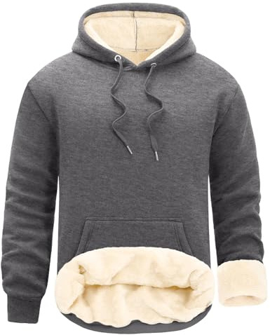 UMIPUBO Felpa Uomo con Cappuccio Invernale Giacca Felpe in Pile Caldo Manica Lunga Termica Foderato Pullover Girocollo Hoodie Sweatshirt con Tasche Cappotto da Uomo (Grigio Scuro, XL)
