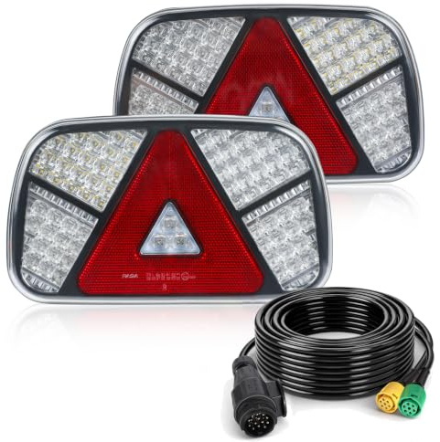 AOHEWEI Anhänger Rücklicht Set, 12 V/24 V wasserdichtes Blinker Brems Rückwärts Nebel Reflektor mit 13-poligem Stecker 5,5 m langes 6-adriges Kabel für LKW Wohnwagen Van Traktor | Wasserdichter Blinker/Bremse/Rückwärts/Nebel/Reflektor für LKW, Wohnwagen, LKW, Van, Traktor