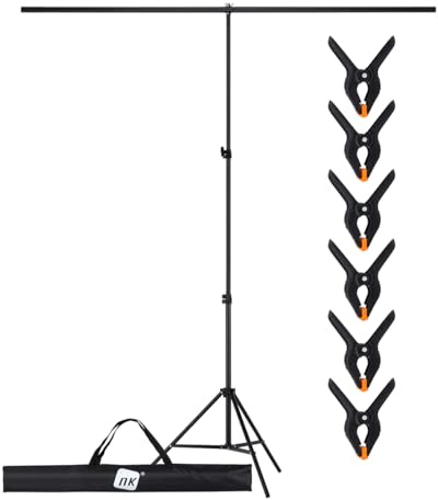 NK Support de Fond pour Photographie Professionnelle de 1,50 x 2 m, réglable et rétractable, 1 trépied, 1 Barre transversale entrelacée, 6 Pinces résistantes, 1 Sac de Transport Portable