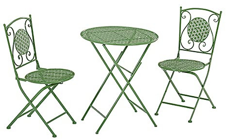 CCKUHN Gartentische und -stühle aus Schmiedeeisen, einfacher, Kleiner, runder Klapptisch im europäischen Stil, tragbarer Freizeitstuhl für Terrasse/Außenbereich/Innenhof (grün)