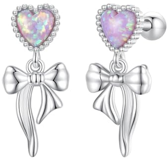 Qings Opal Ohrringe für Damen 925 Sterling Silber Klein Schleifen Herz Opalen Zirkonia Ohrstecker Ohrringe Weihnachtsschmuck Geschenke