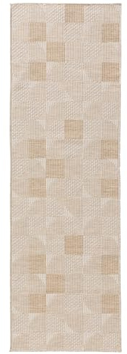 benuta Nest Teppich Bronco - Creme 80x250 cm - Kunstfaser - Outdoor geeignet - Läufer & im Style: Geometrisch, Minimalistisch - Pflegeleicht für Wohnzimmer Schlafzimmer